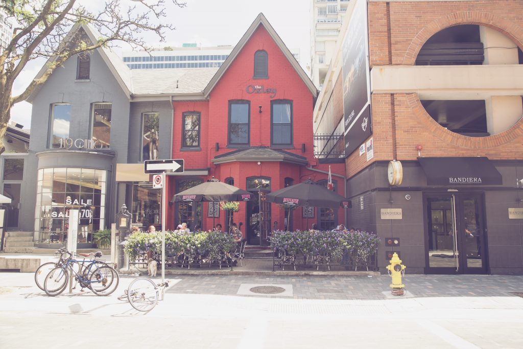 Red Oxley shop building in Yorkville, Toronto