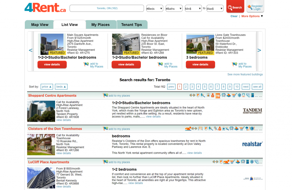 4rent.ca homepage