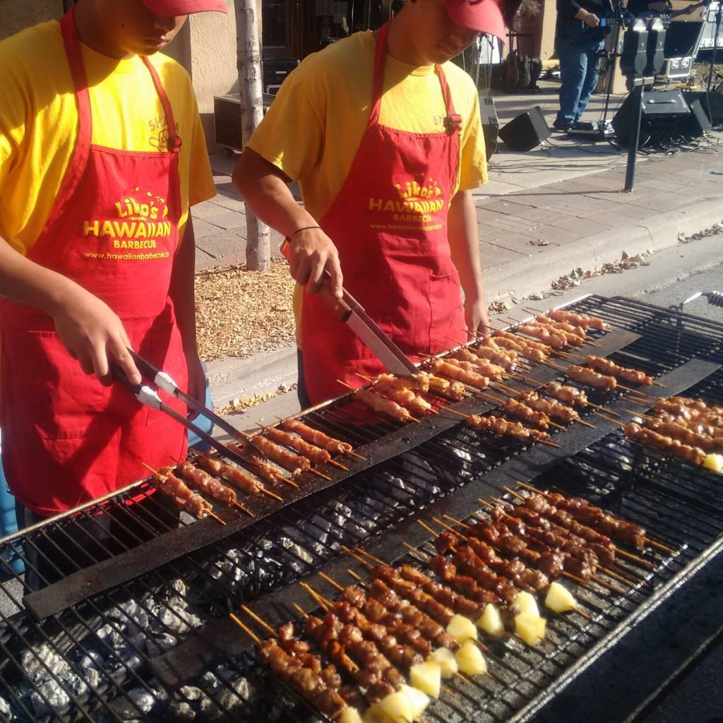 skewers on grill from Liko's hawaiian barbeque 