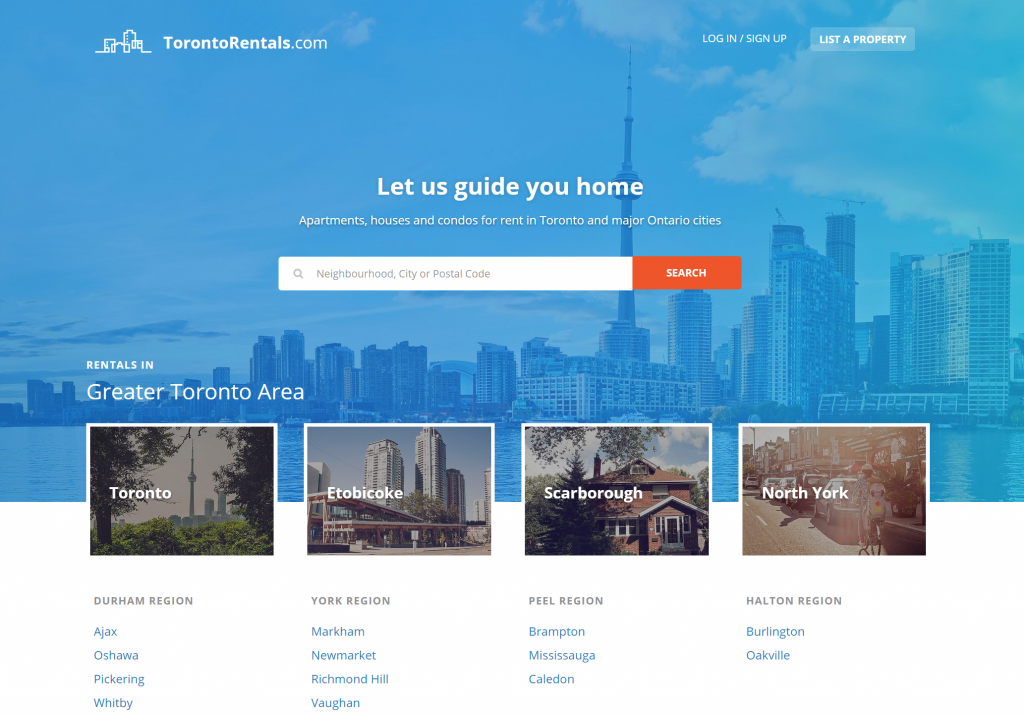 www.torontorentals.com homepage